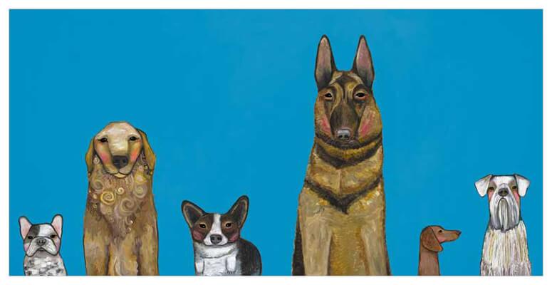 Dogs Dogs Dogs in Blue - Canvas Giclée Print