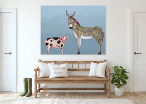 Donkey and Pig Tails Sky Blue - Canvas Giclée Print