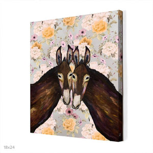 Donkey Duo Floral - Canvas Giclée Print