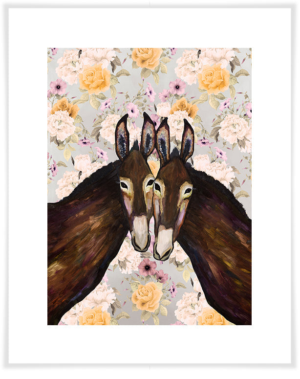 Donkey Duo Floral - Paper Giclée Print