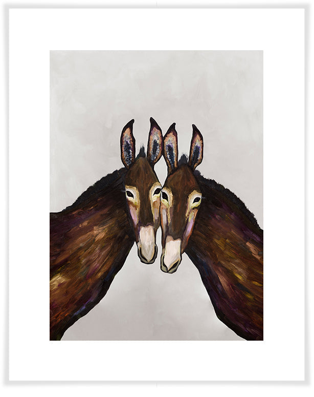 Donkey Duo in Soft Pewter - Paper Giclée Print