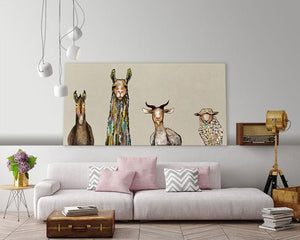 Donkey, Llama, Goat, Sheep on Cream - Canvas Giclée Print