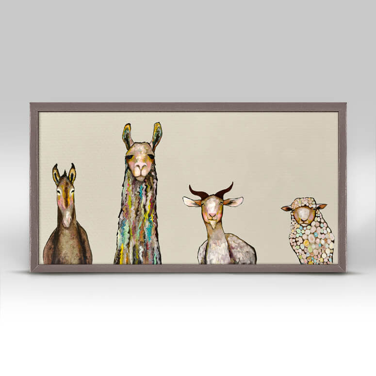 Donkey Llama Goat Sheep on Cream Mini Print 10"x5"