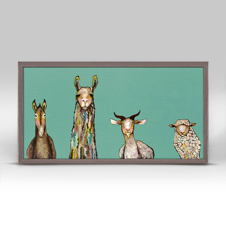 Donkey Llama Goat Sheep on Teal Mini Print 10"x5"