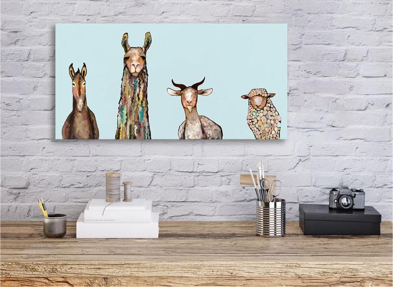Donkey, Llama, Goat, Sheep Sky Blue - Canvas Giclée Print