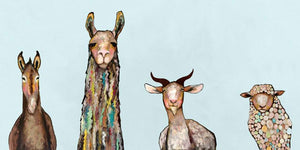 Donkey, Llama, Goat, Sheep Sky Blue - Canvas Giclée Print