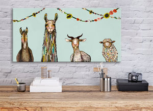 Donkey, Llama, Goat, Sheep with Garland - Canvas Giclée Print