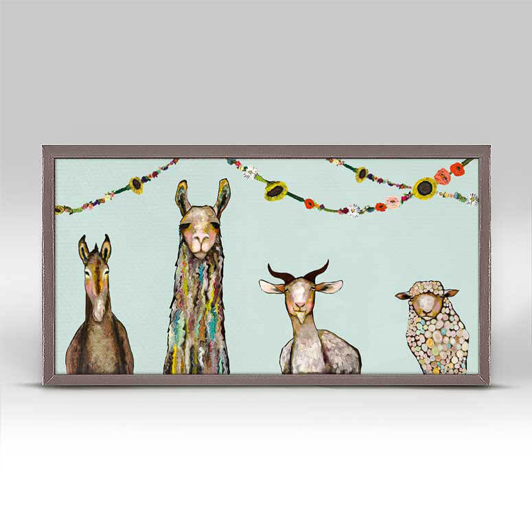 Donkey Llama Goat Sheep with Garland Mini Print 10"x5"