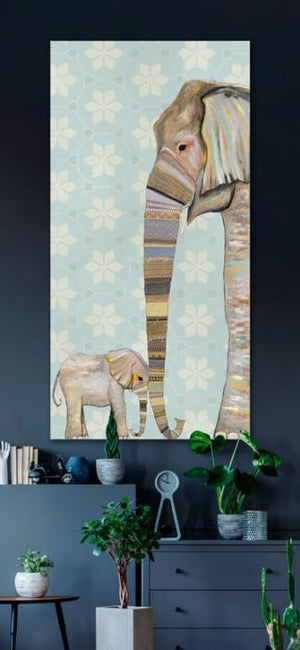 Elephant Baby and Mama Bohemian Pattern - Canvas Giclée Print