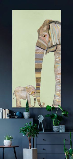 Elephant Baby and Mama Mint - Canvas Giclée Print