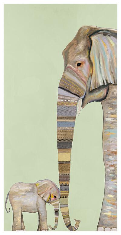 Elephant Baby and Mama Mint - Canvas Giclée Print