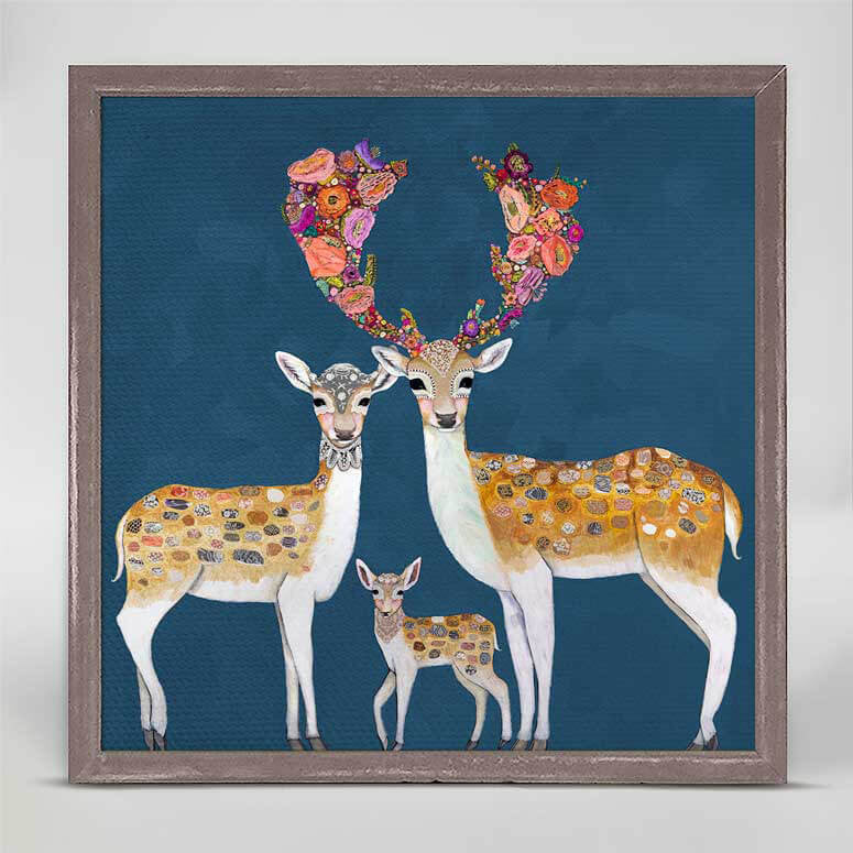 Fallow Deer Family - Blue Mini Print 6"x6"