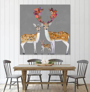 Fallow Deer Family Neutral - Canvas Giclée Print