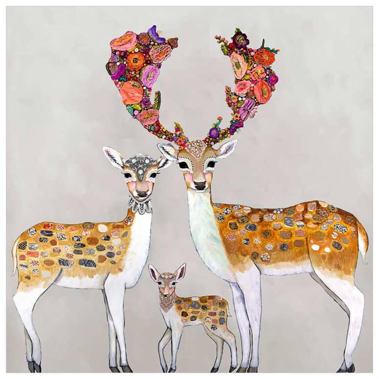 Fallow Deer Family Neutral - Canvas Giclée Print