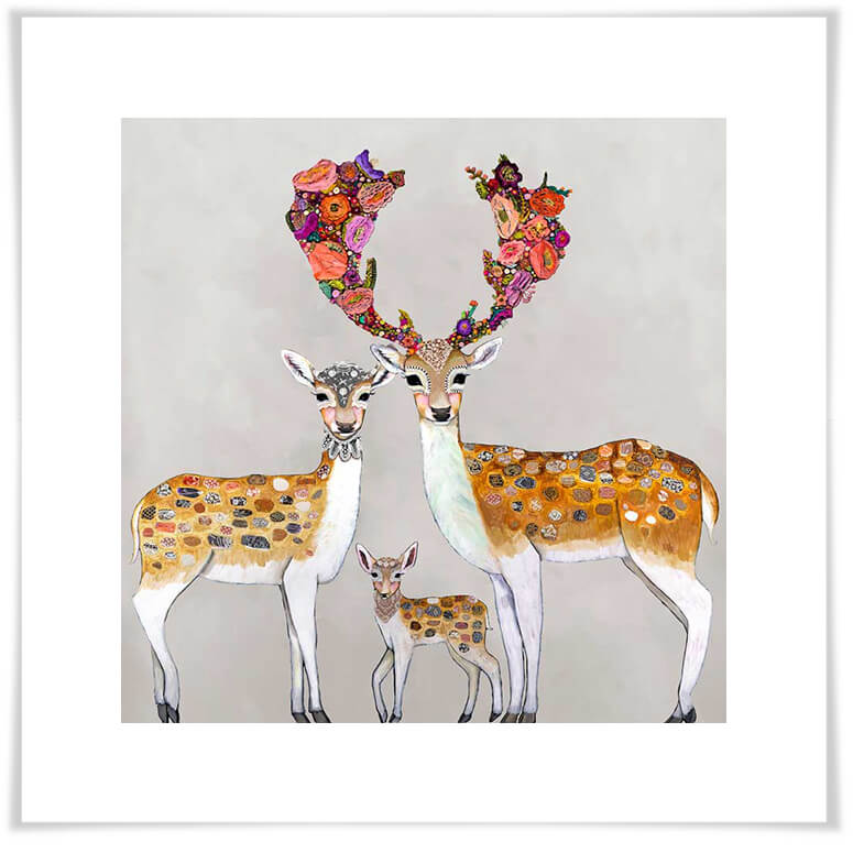 Fallow Deer Family Neutral - Paper Giclée Print