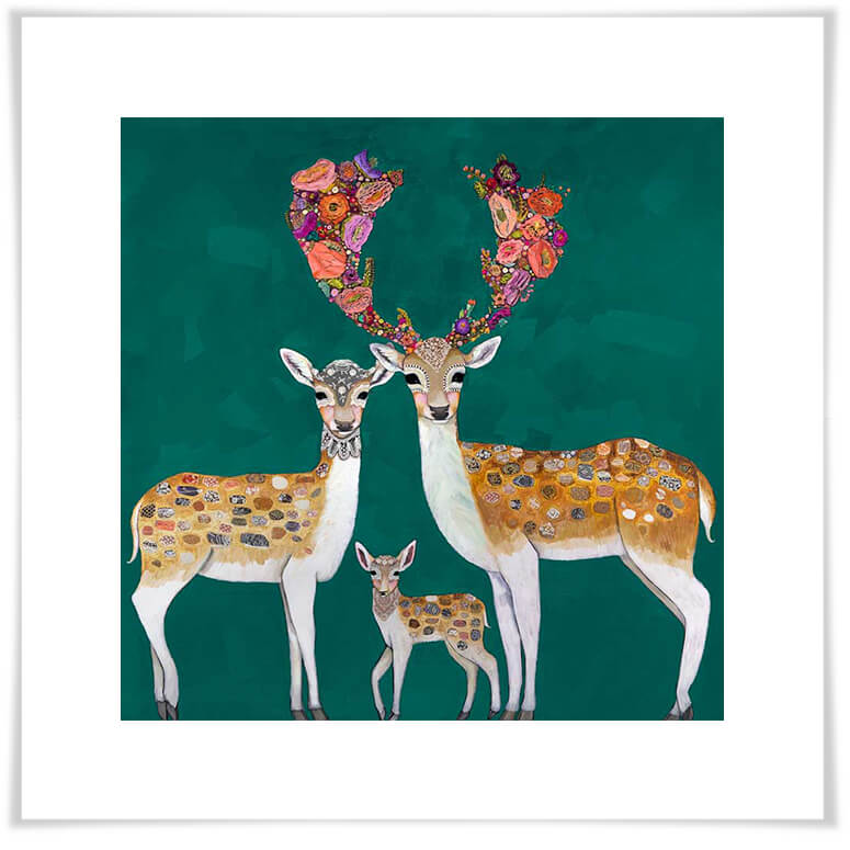 Fallow Deer Family - Paper Giclée Print