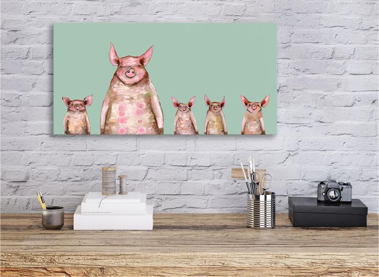 Five Piggies in a Row Mint - Canvas Giclée Print
