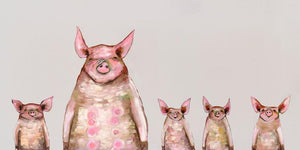 Five Piggies in a Row Soft Gray - Canvas Giclée Print