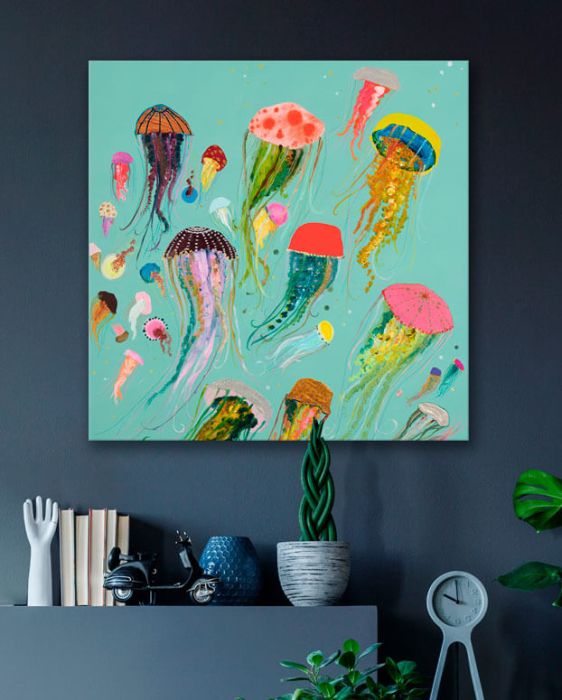 Floating Jellyfish Aqua - Canvas Giclée Print
