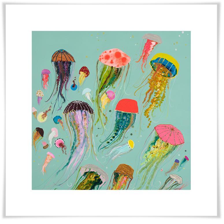 Floating Jellyfish Aqua - Paper Giclée Print