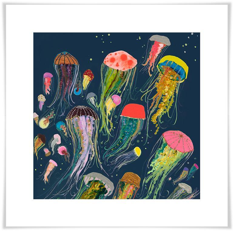 Floating Jellyfish in Indigo - Paper Giclée Print