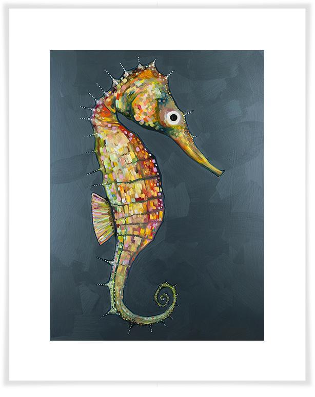 Floating Seahorse in Blue - Paper Giclée Print