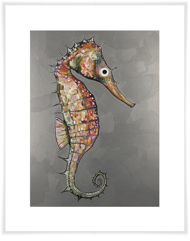 Floating Seahorse in Silver - Paper Giclée Print