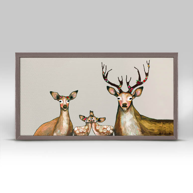 Flower Deer Family on Cream Mini Print 10"x5"