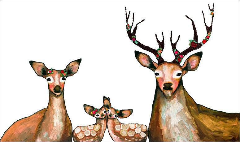 Flower Deer Family on White - Canvas Giclée Print