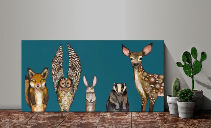 Forest Animals Teal - Canvas Giclée Print