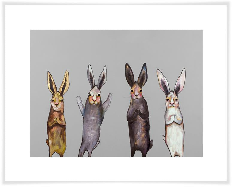 Four Bunnies on Grey - Paper Giclée Print