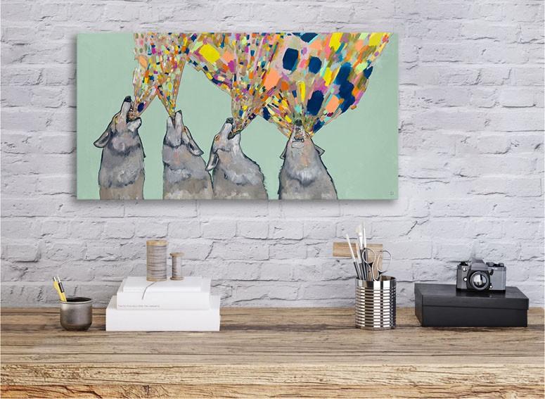 Four Wolves Howling  on Mint - Canvas Giclée Print