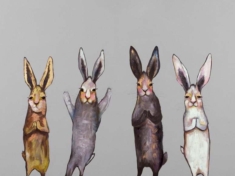 Four Bunnies on Grey - Canvas Giclée Print
