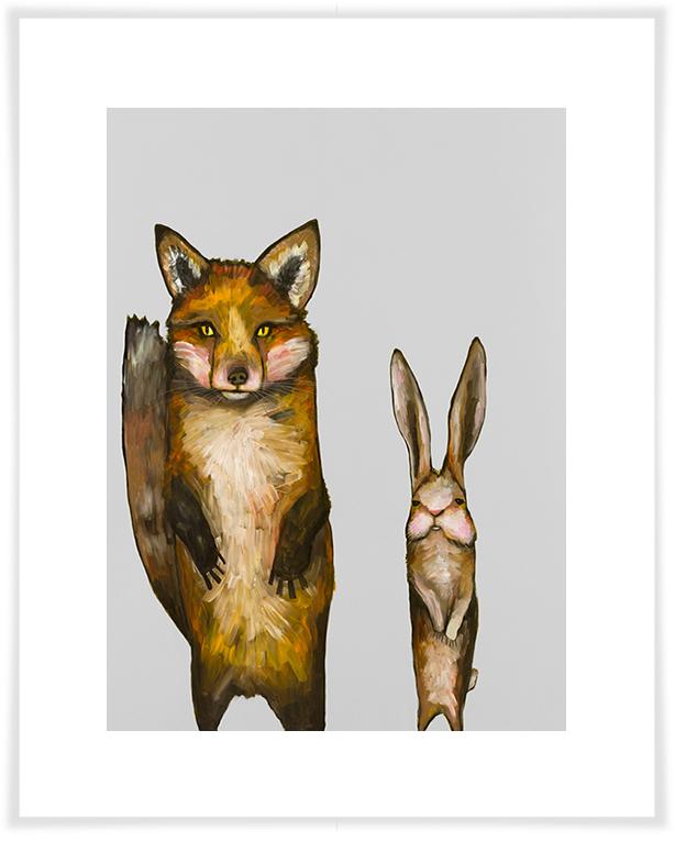 Fox and Rabbit Wedding Day on Soft Pewter - Paper Giclée Print