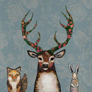 Fox, Buck & Hare Floral - Canvas Giclée Print