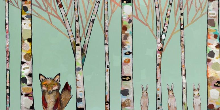 Fox and Rabbits Mint - Canvas Giclée Print