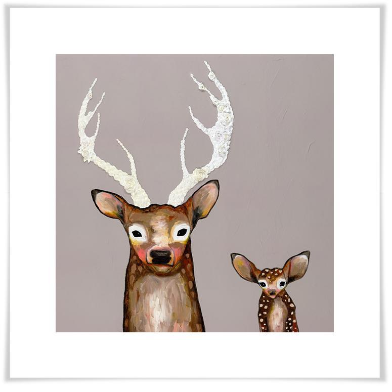 Frosted Buck and Baby  - Paper Giclée Print