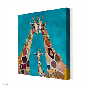 Giraffe Family in Turquoise - Canvas Giclée Print
