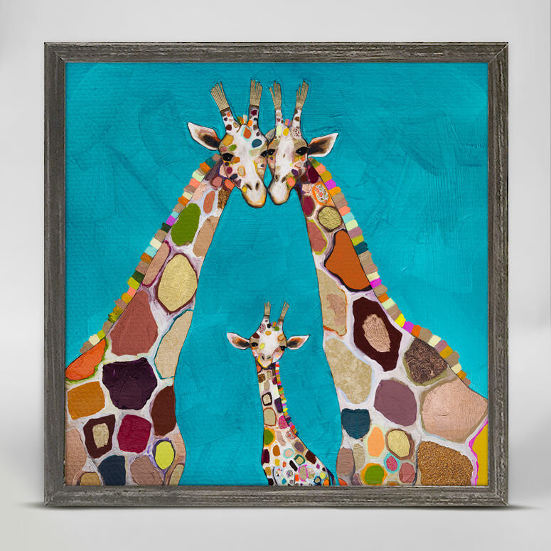 Giraffe Family in Turquoise Mini Print 6"x6"