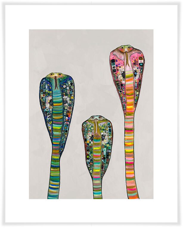 Glass Cobras on Soft Pewter - Paper Giclée Print