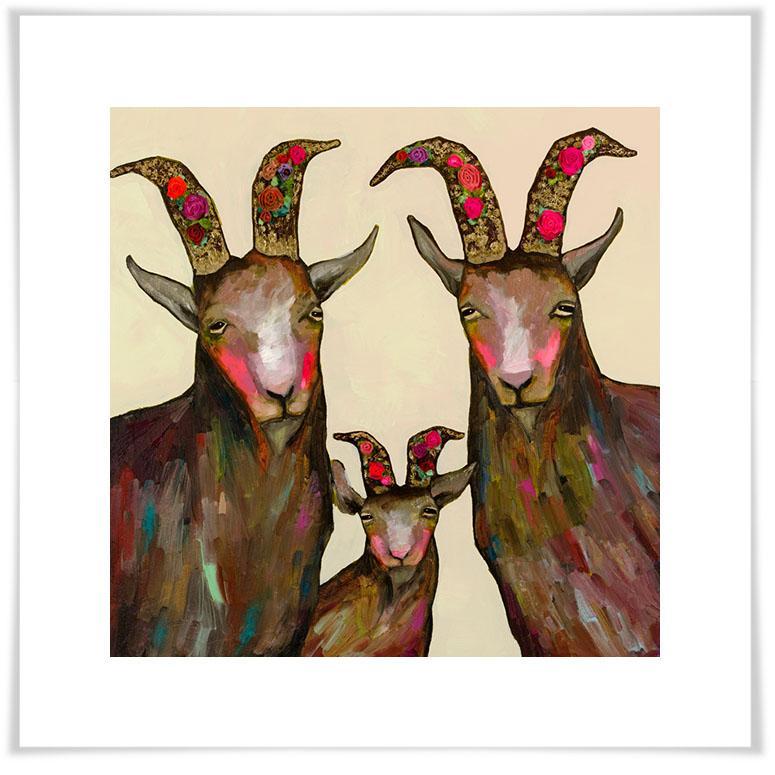 Goat Family Portrait Cream - Paper Giclée Print