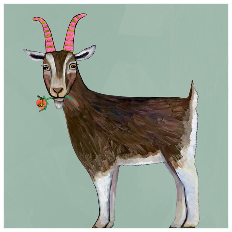 Goat with Flower - Canvas Giclée Print