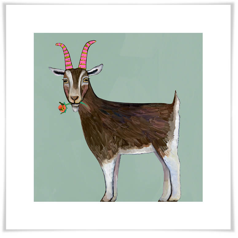 Goat with Flower - Paper Giclée Print