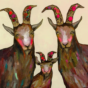 Goat Family Portrait Cream - Canvas Giclée Print