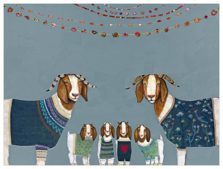 Goats in Sweaters Blue - Canvas Giclée Print