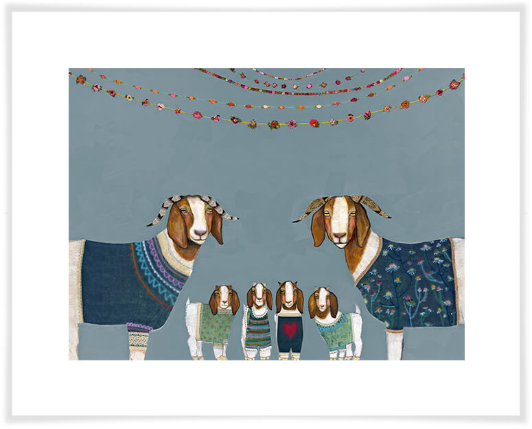 Goats in Sweaters Blue - Paper Giclée Print