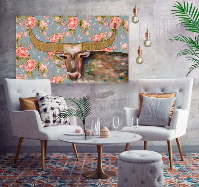Golden Bull Floral - Canvas Giclée Print