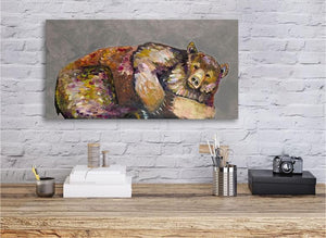 Grizzly Bear Dreams on Grey - Canvas Giclée Print
