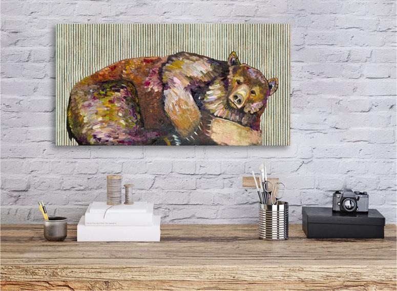 Grizzly Bear Dreams with Gold Stripes - Canvas Giclée Print