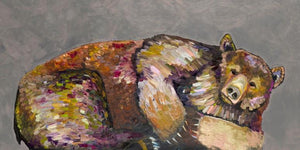 Grizzly Bear Dreams on Grey - Canvas Giclée Print